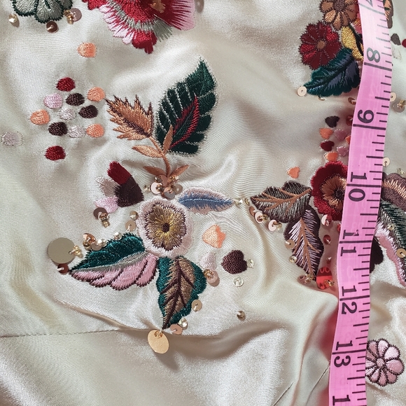 Vtg Y2K Retro Hollywood Glam Satin Sheath Dress Embroidered Bead Sequin Floral 4 - Picture 8 of 17